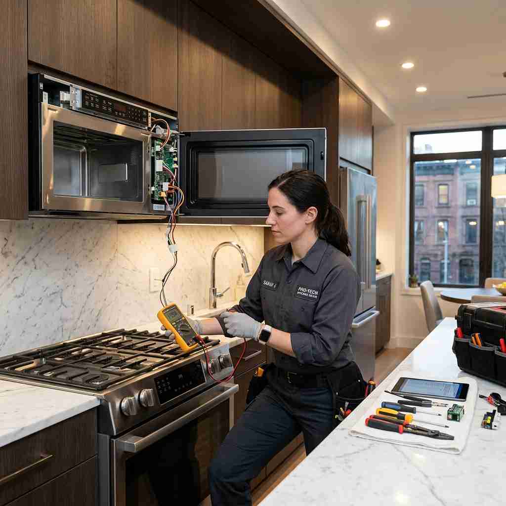 Fixvero Microwave Repair Technician Servicing Upper West Side Kitchen